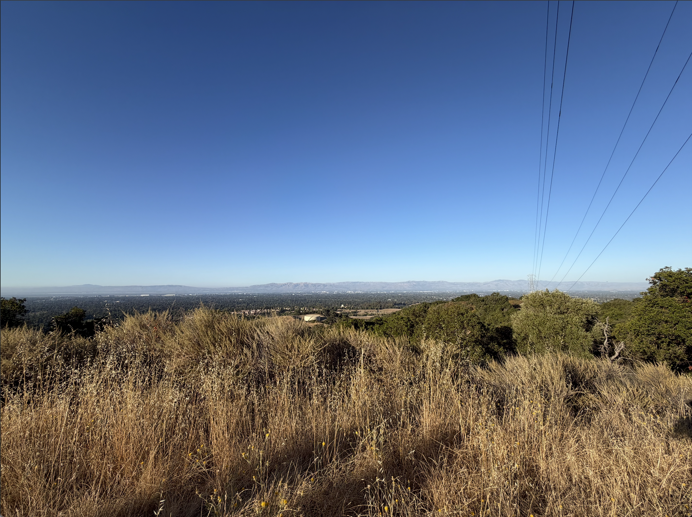 View of Silicon Valley from the PG&E Trail, with transmission lines overhead